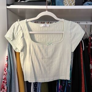 Cotton Top Cropped Gaze Light Green Ribbed Crop Top